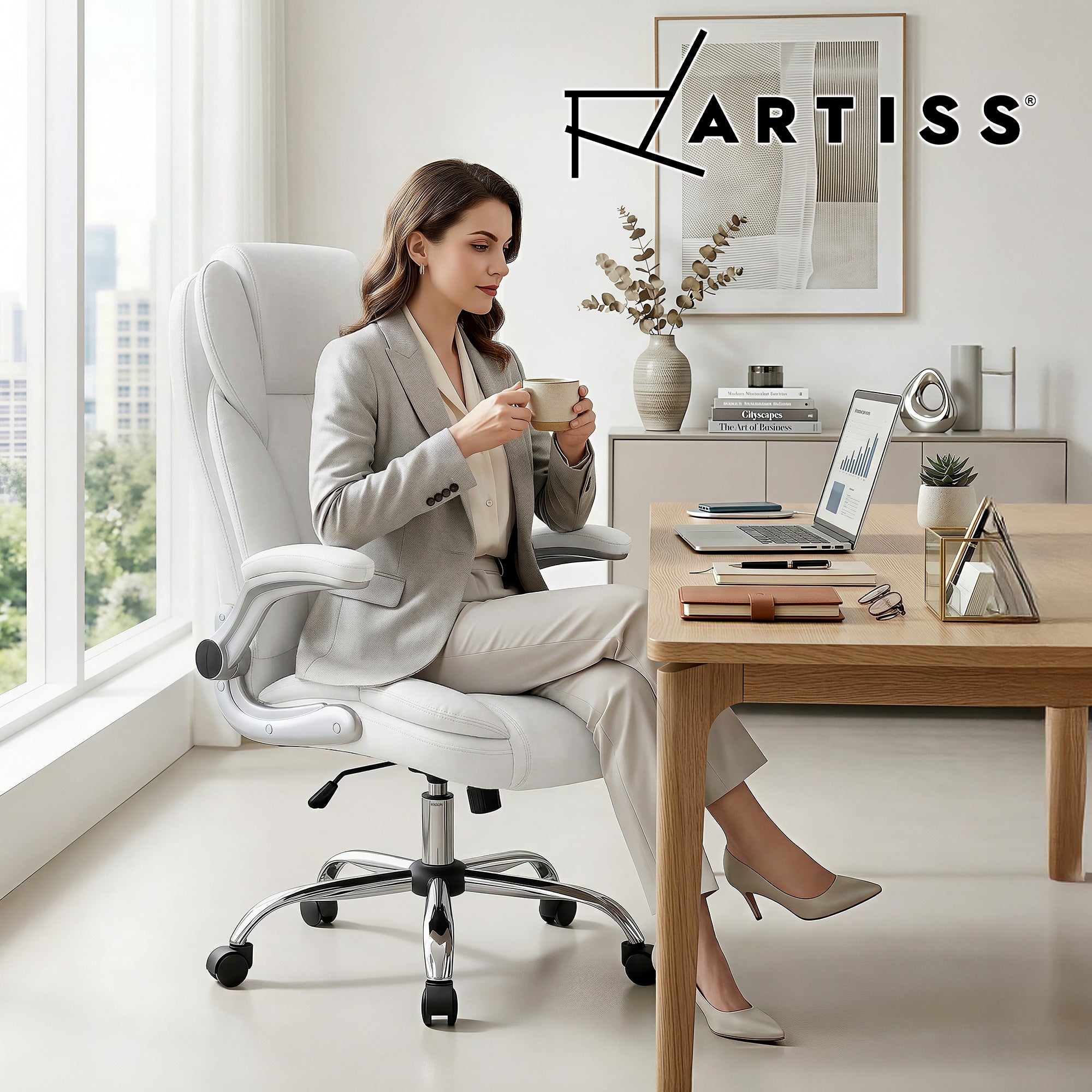 Artiss Executive Office Chair Leather Tilt White