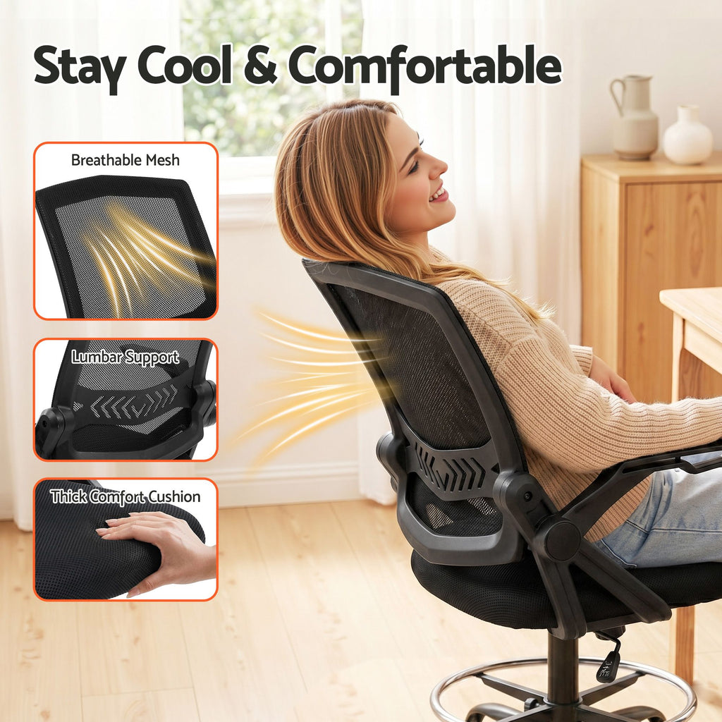 Artiss Office Chair Drafting Stool Mesh Chairs Black