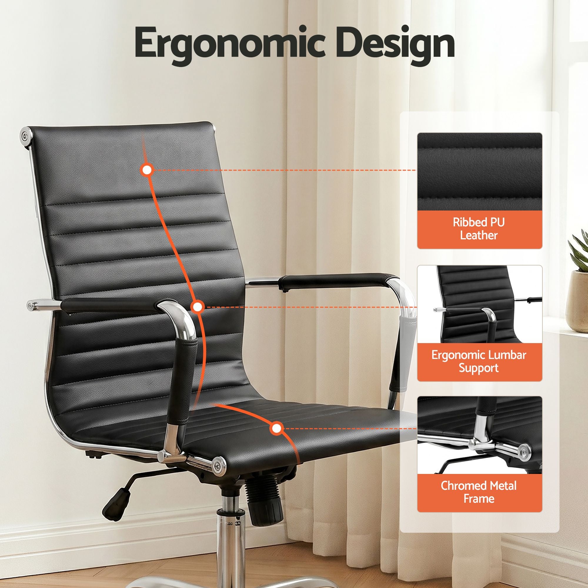 Artiss Office Chair Conference Chairs PU Leather Mid Back Black