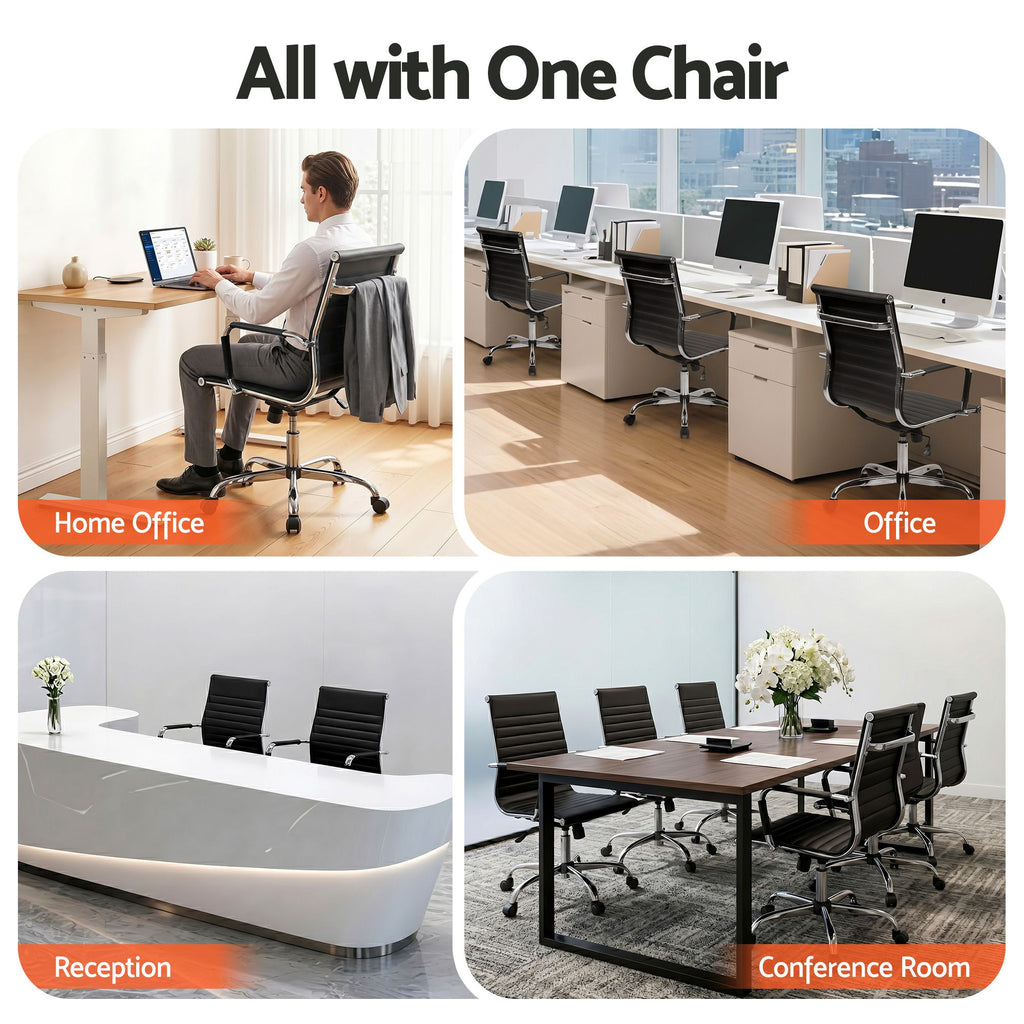 Artiss Office Chair Conference Chairs PU Leather Mid Back Black