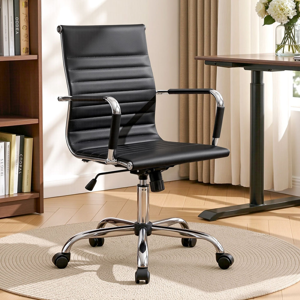 Artiss Office Chair Conference Chairs PU Leather Mid Back Black