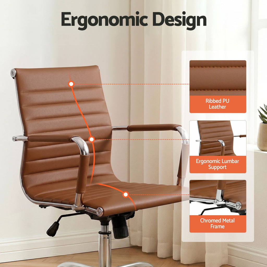 Artiss Office Chair Conference Chairs PU Leather Mid Back Brown