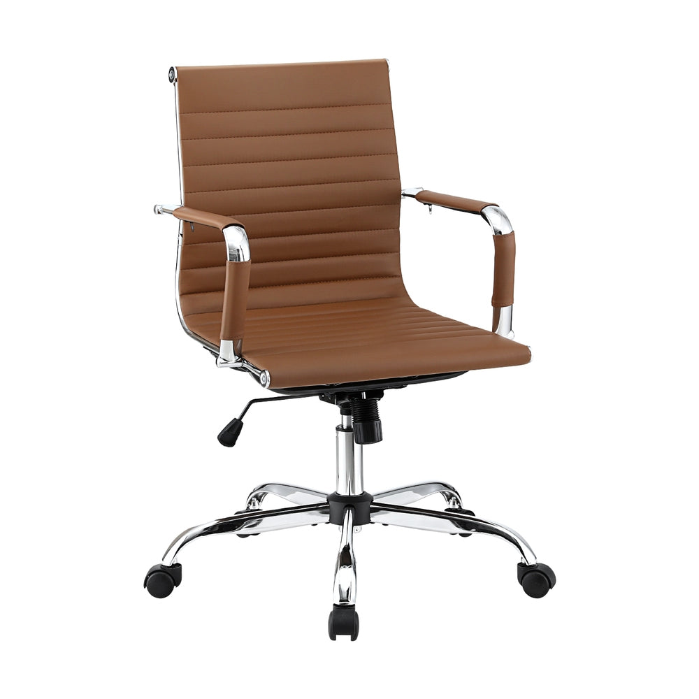 Office Chair Conference Chairs PU Leather Mid Back Brown