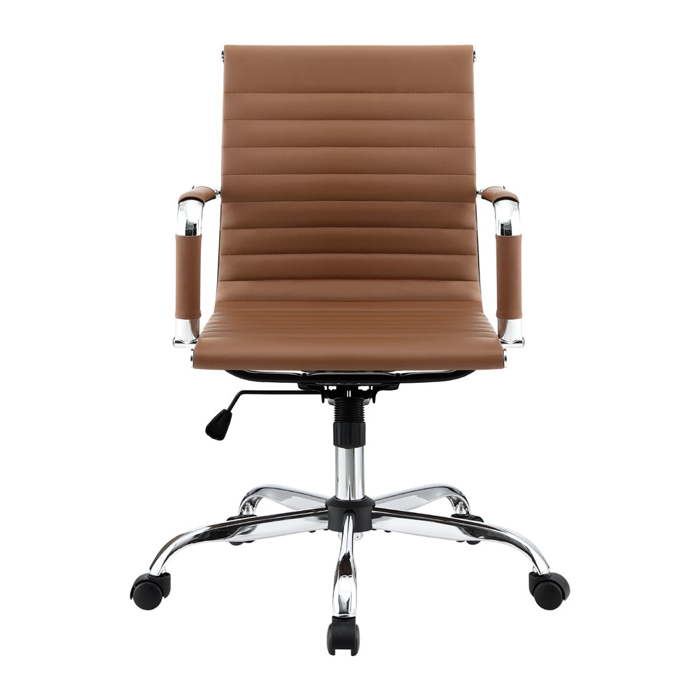 Office Chair Conference Chairs PU Leather Mid Back Brown