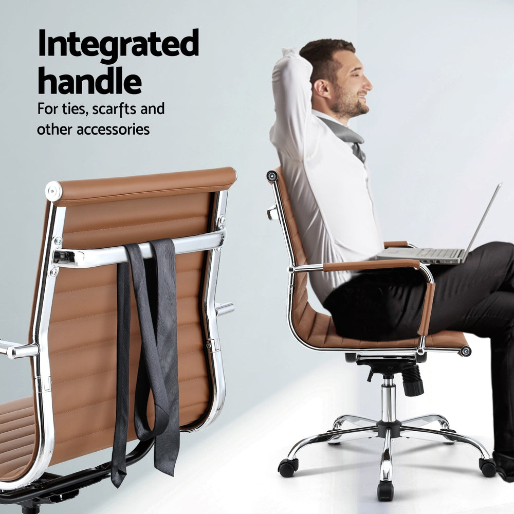 Office Chair Conference Chairs PU Leather Mid Back Brown