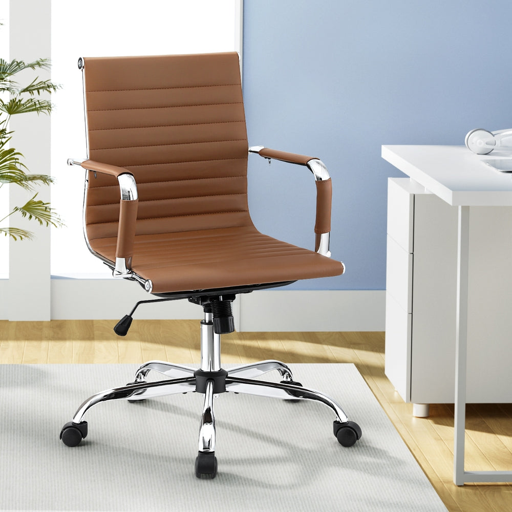 Office Chair Conference Chairs PU Leather Mid Back Brown
