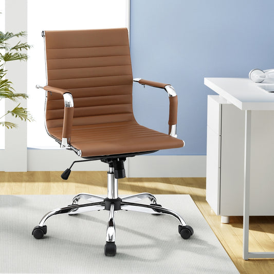 Office Chair Conference Chairs PU Leather Mid Back Brown