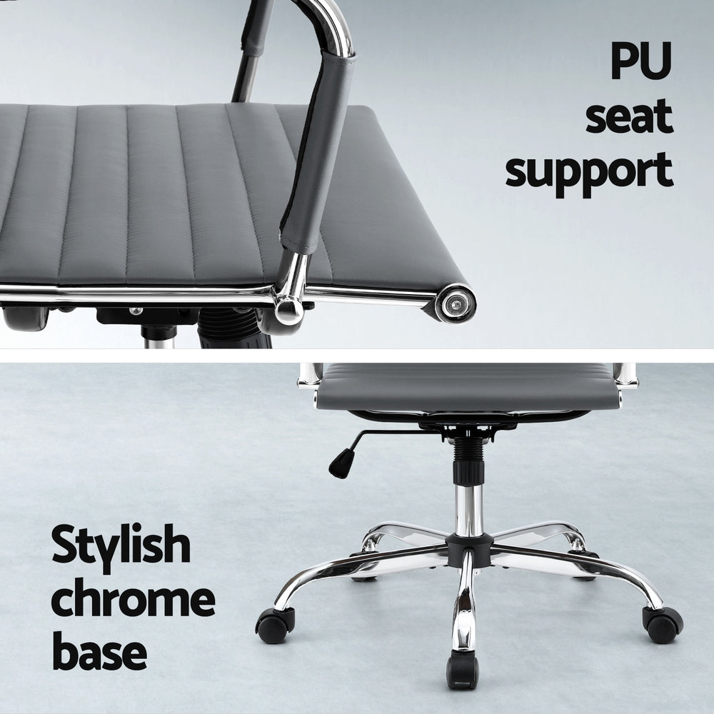 Office Chair Conference Chairs PU Leather Mid Back Grey