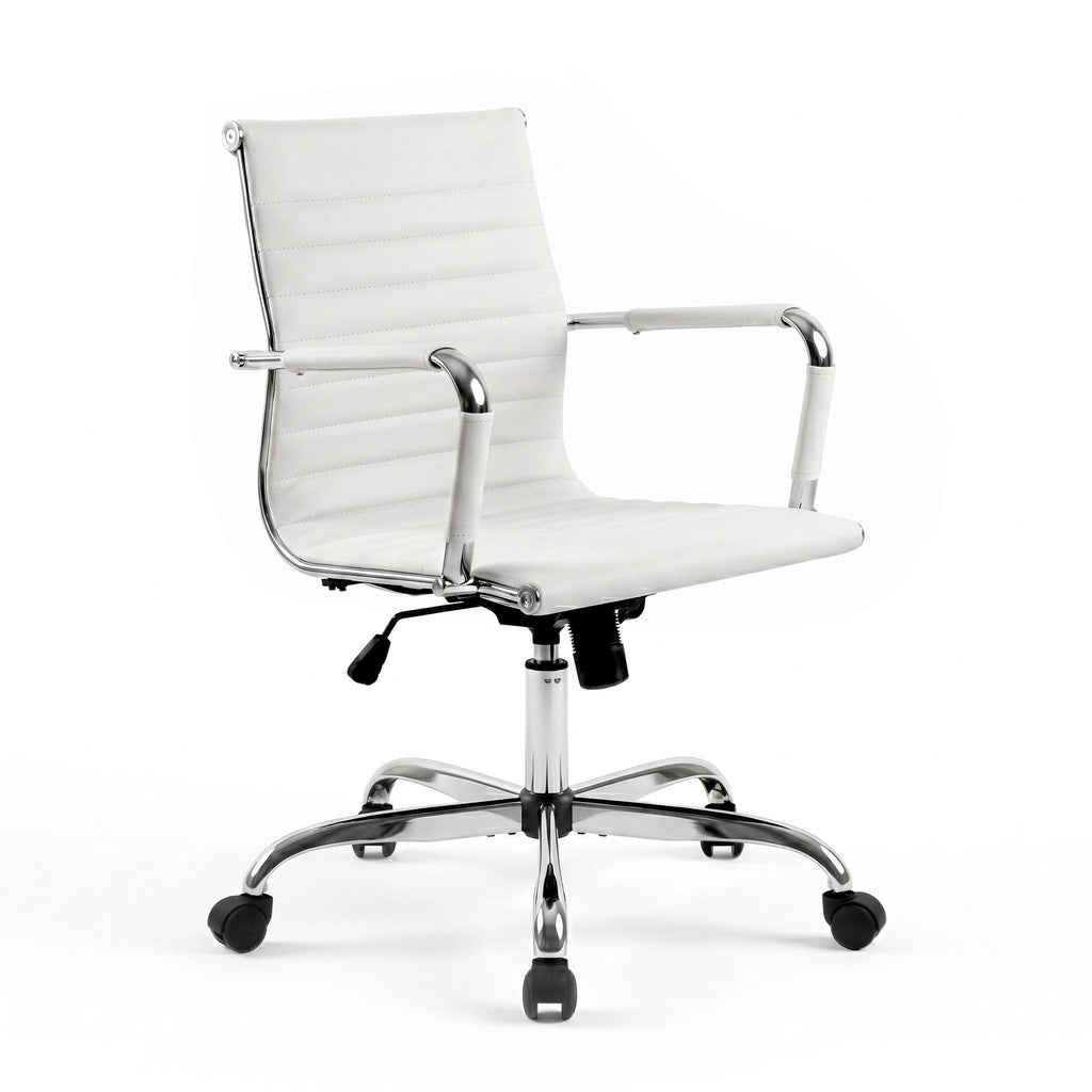 Artiss Office Chair Conference Chairs PU Leather Mid Back White