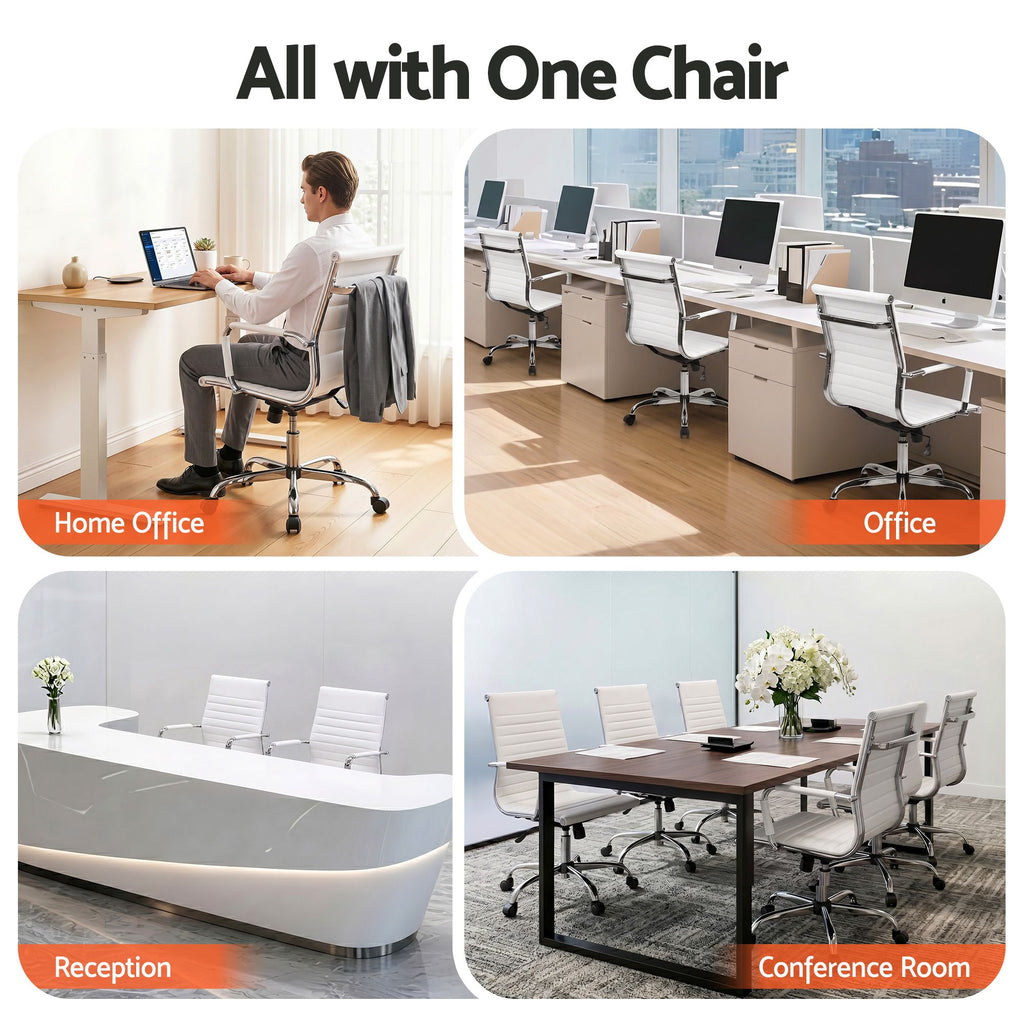 Artiss Office Chair Conference Chairs PU Leather Mid Back White