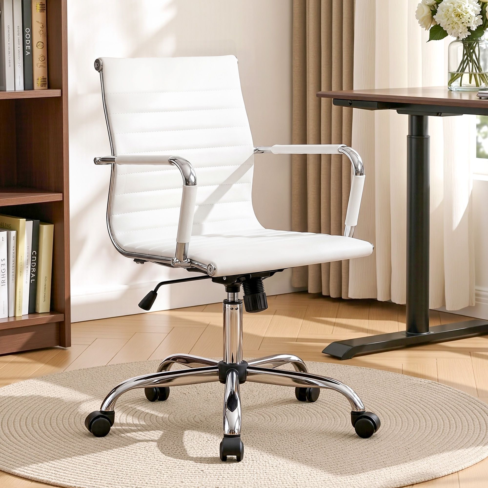 Artiss Office Chair Conference Chairs PU Leather Mid Back White