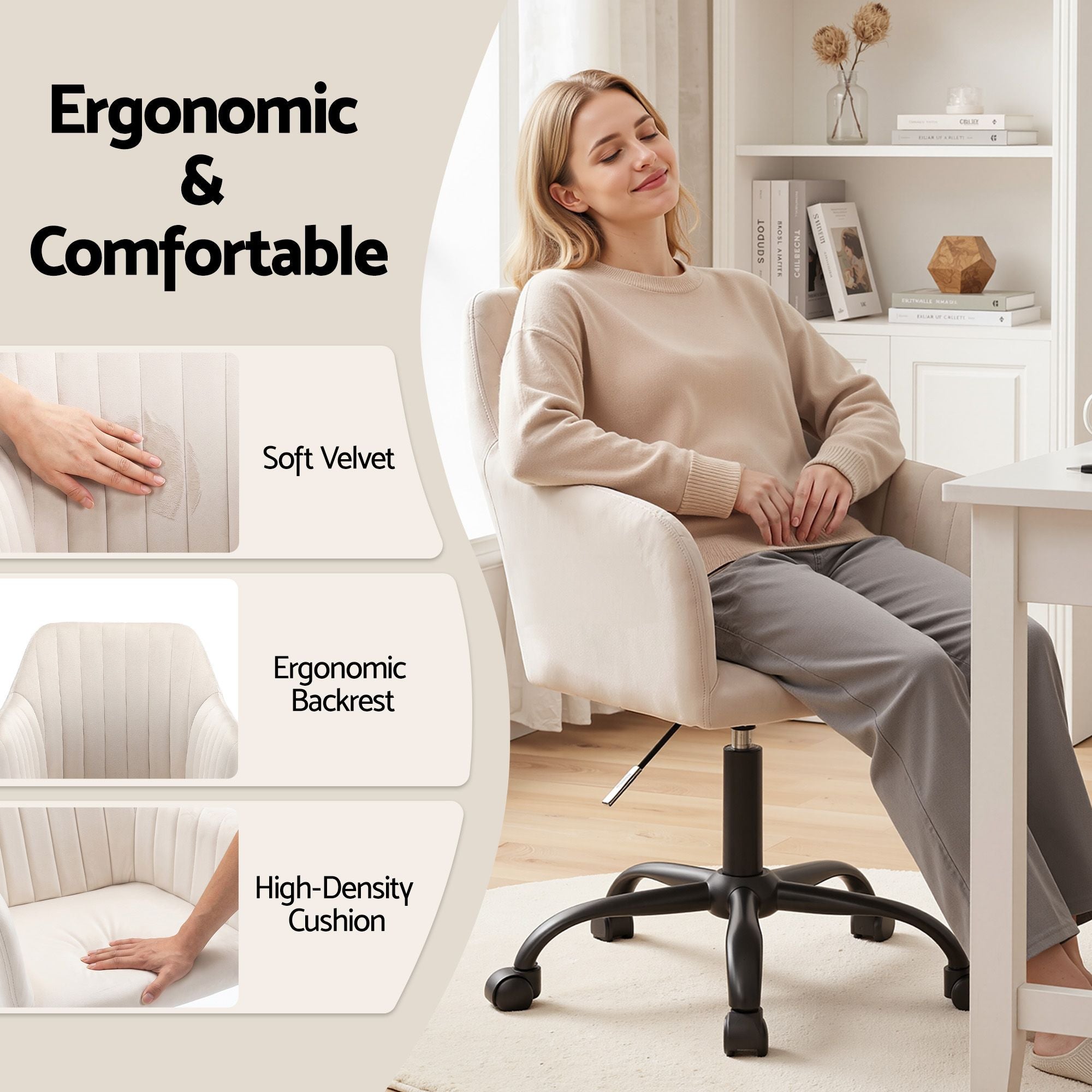 Artiss Office Chair Velvet Seat Cream