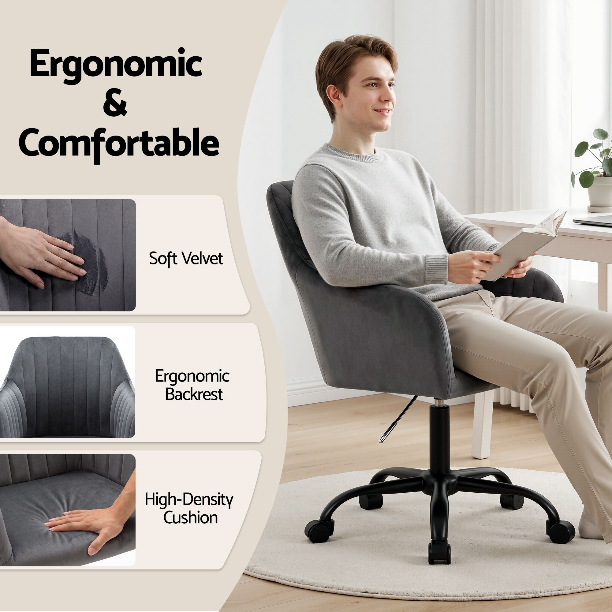 Artiss Office Chair Velvet Seat Dark Grey