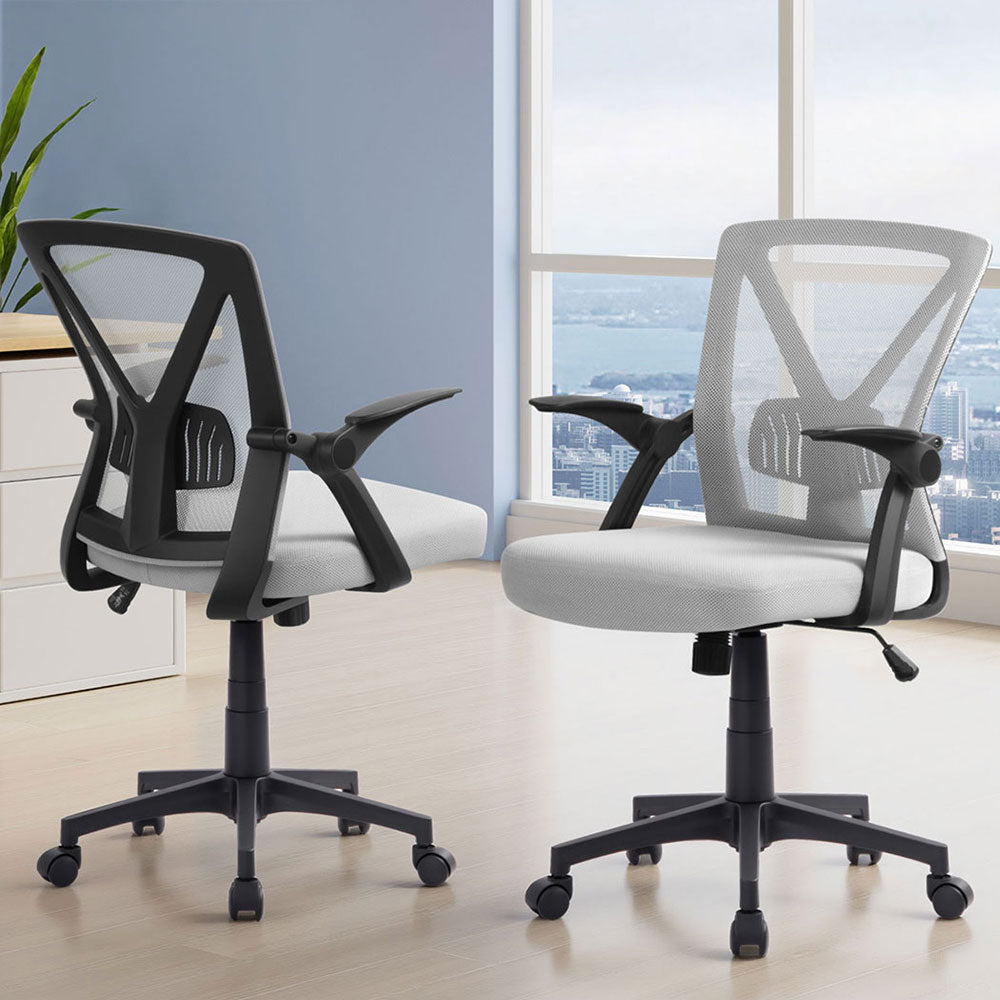 2x Mesh Office Chair Mid Back Grey