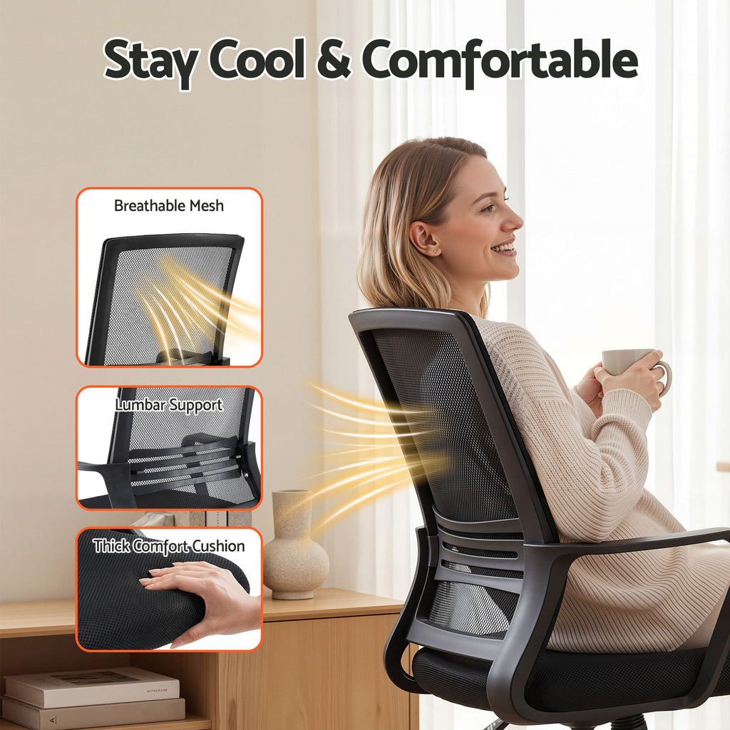 Artiss Office Chair Drafting Chairs Stool Computer Desk Studios Mesh Black