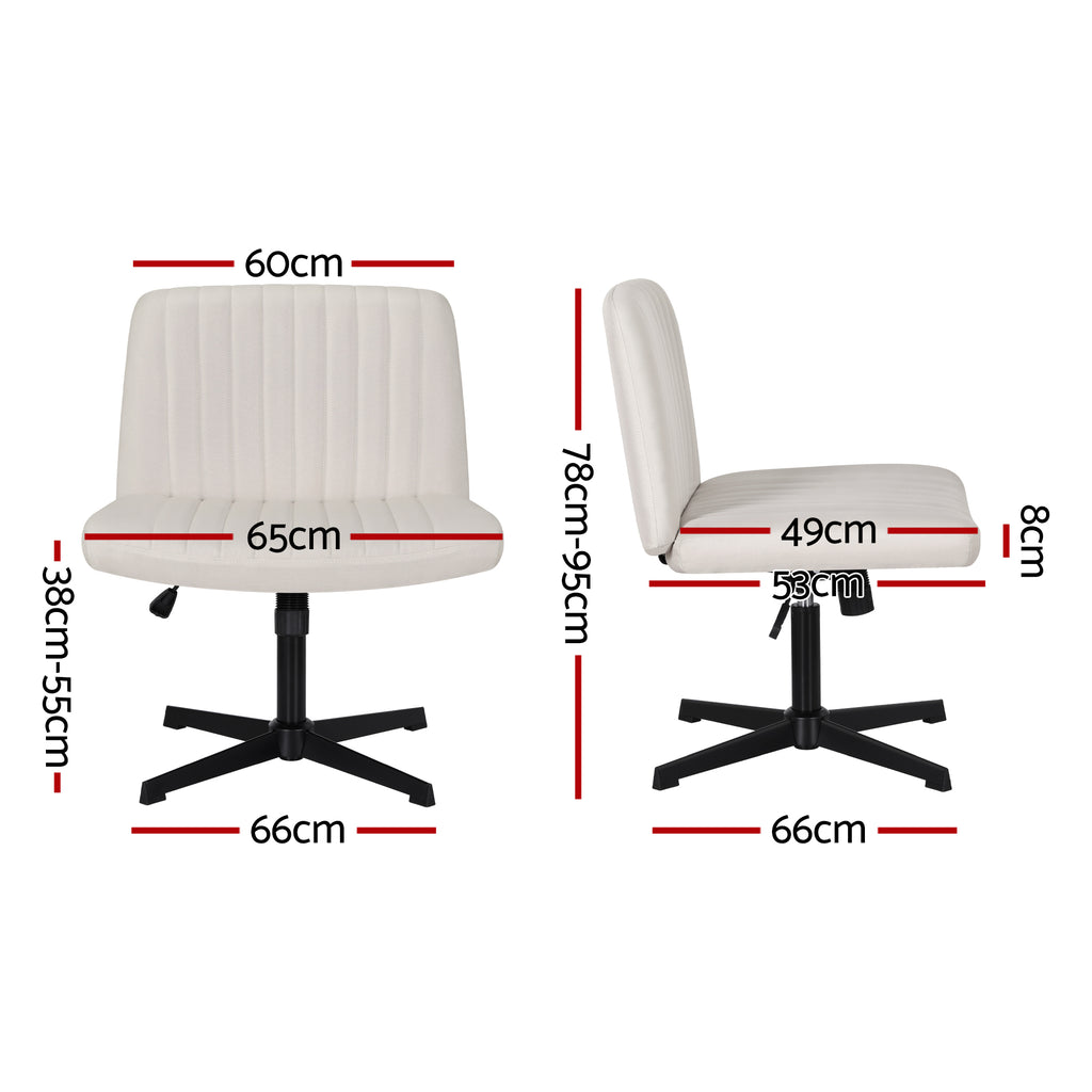 Artiss Criss Cross Chair No Wheels Fabric Wide Cross Legged Office Desk Vanity Chair Armless, Height Adjustable, Swivel Home Office Chair for Home Computer Task, Beige