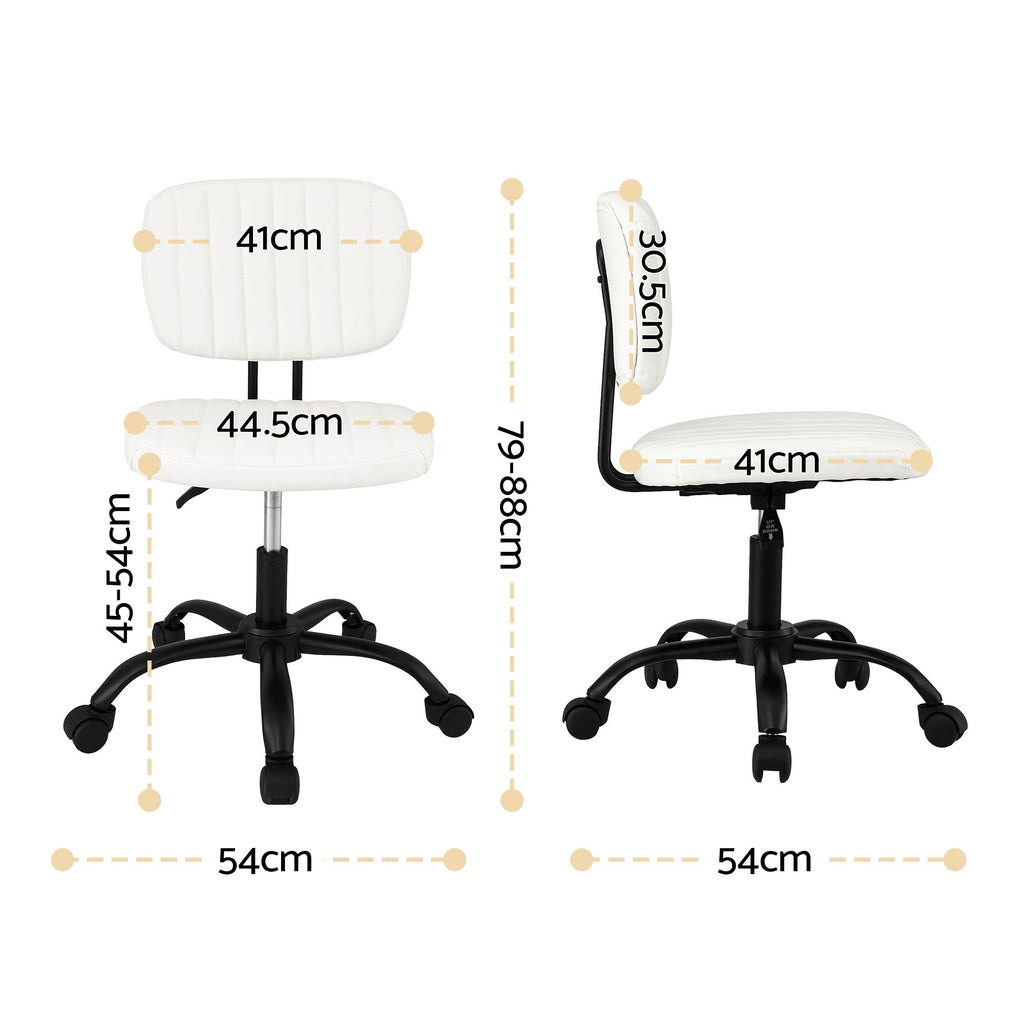 Artiss Armless Office Chair with Wheels, Ergonomic PU Leather Office Desk Chair, Height Adjustable 360° Swivel Computer Task Chair for Home Office, Study Room & Small Space, White