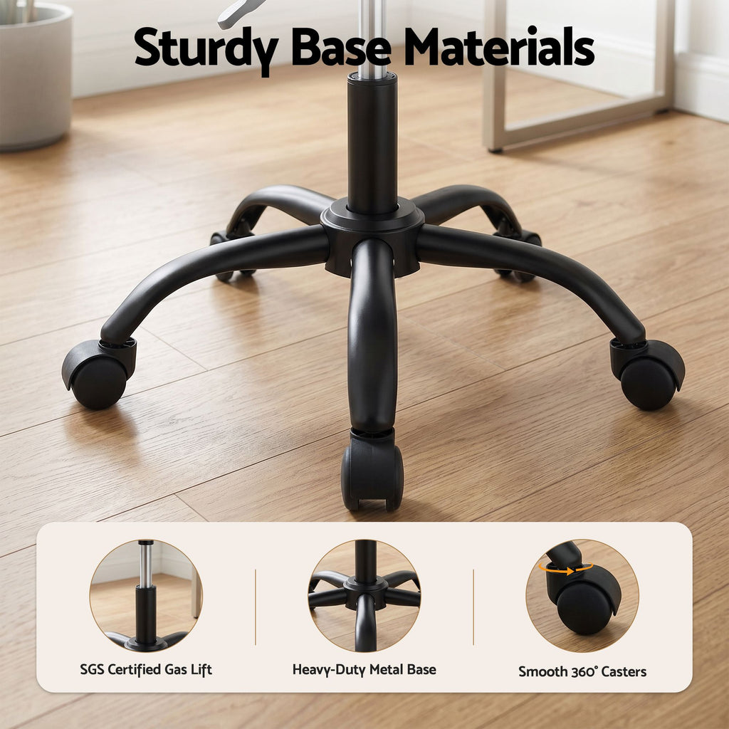 Artiss Armless Office Chair with Wheels, Ergonomic PU Leather Office Desk Chair, Height Adjustable 360° Swivel Computer Task Chair for Home Office, Study Room & Small Space, White