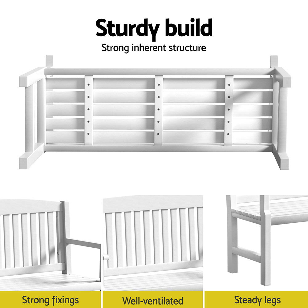 Outdoor Garden Bench Wooden 2 Seater Lounge Chair Patio Furniture White