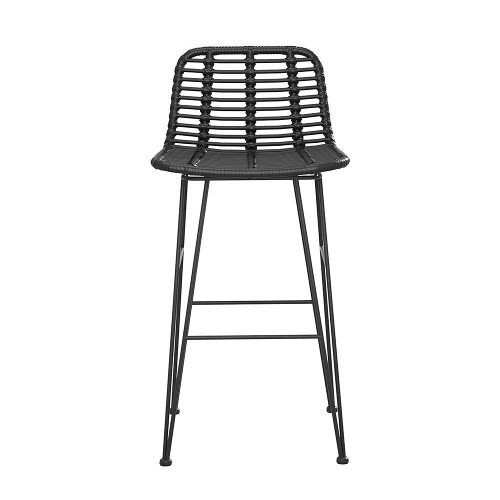 2x Outdoor Bar Stools Rattan Black