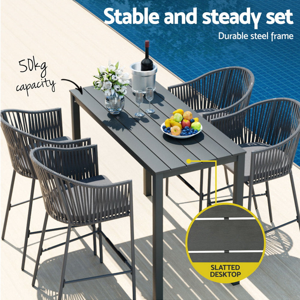 5-Piece Outdoor Bar Set Dining Table Rope Chair Patio Bistro Set