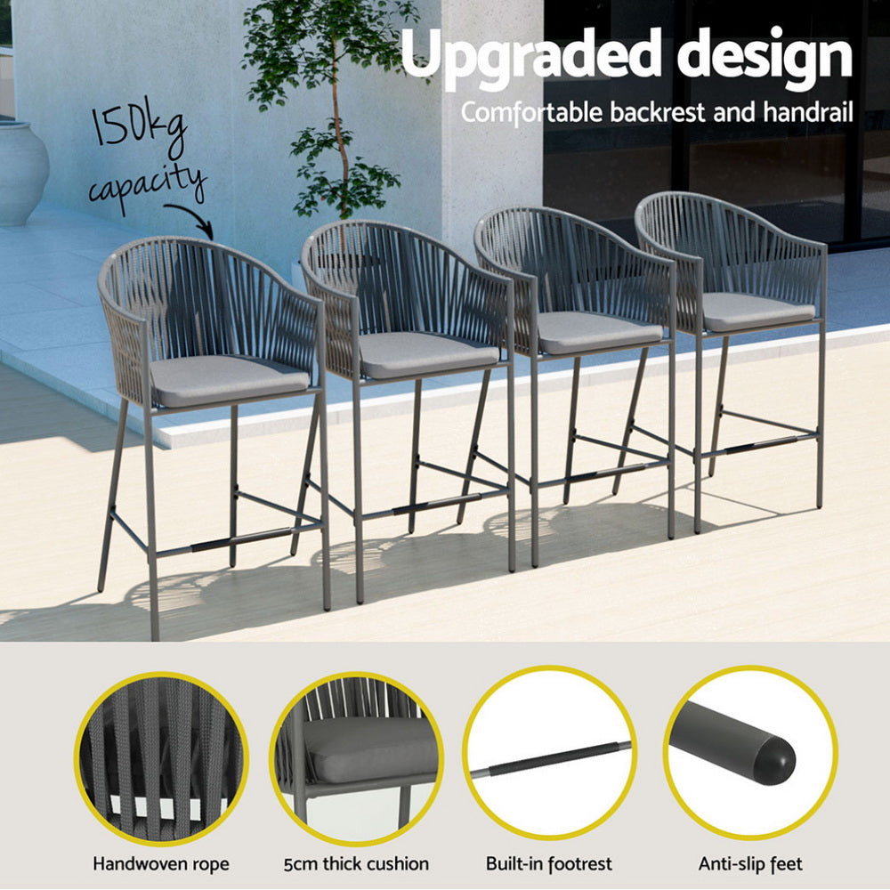 5-Piece Outdoor Bar Set Dining Table Rope Chair Patio Bistro Set