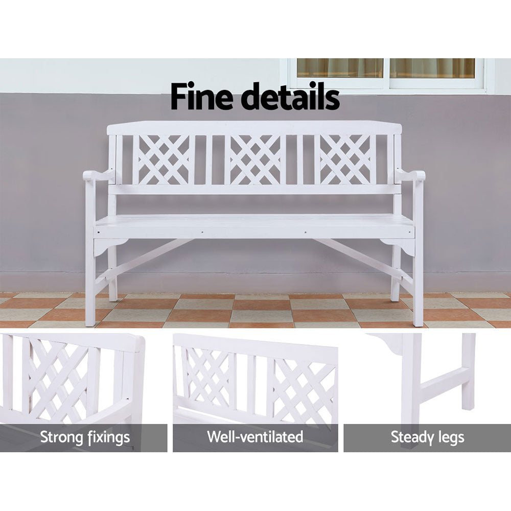 Outdoor Garden Bench Wooden Chair 3 Seat Patio Furniture Lounge White