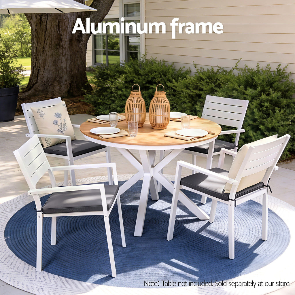 Gardeon 4PC Outdoor Dining Chairs Stackable Aluminum Lounge Chair Patio Furniture