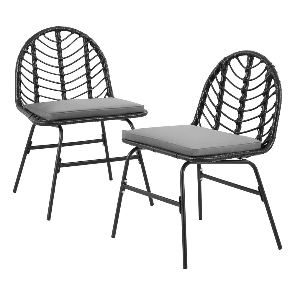 2x Outdoor Chairs Dining Chair Lounge Wicker Patio Furniture Black