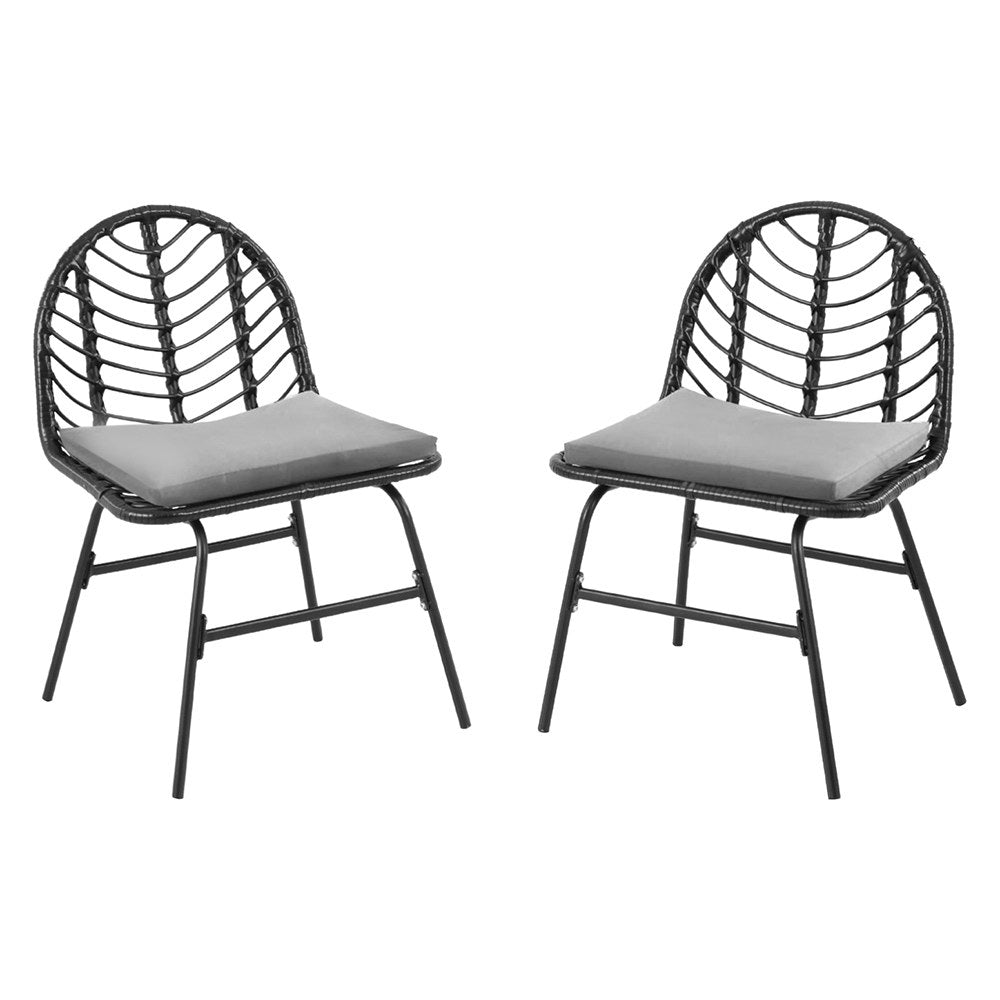 2x Outdoor Chairs Dining Chair Lounge Wicker Patio Furniture Black