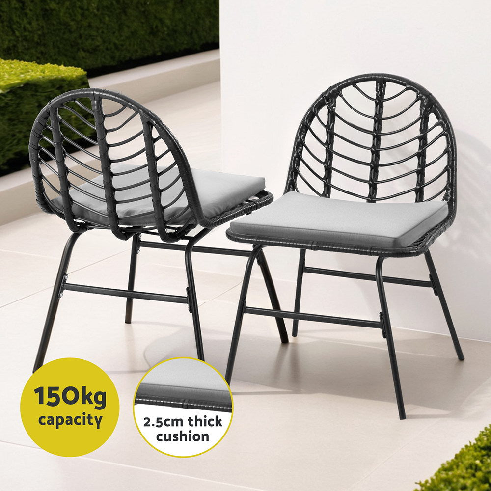 2x Outdoor Chairs Dining Chair Lounge Wicker Patio Furniture Black