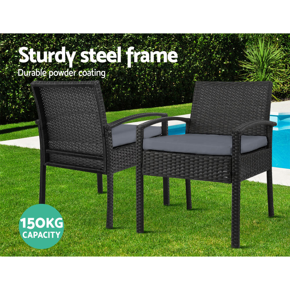 2PC Outdoor Dining Chairs Patio Furniture Rattan Lounge Chair Cushion Felix