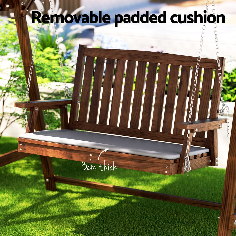 Outdoor Wooden Swing Chair Garden Bench Canopy Cushion 2 Seater Charcoal