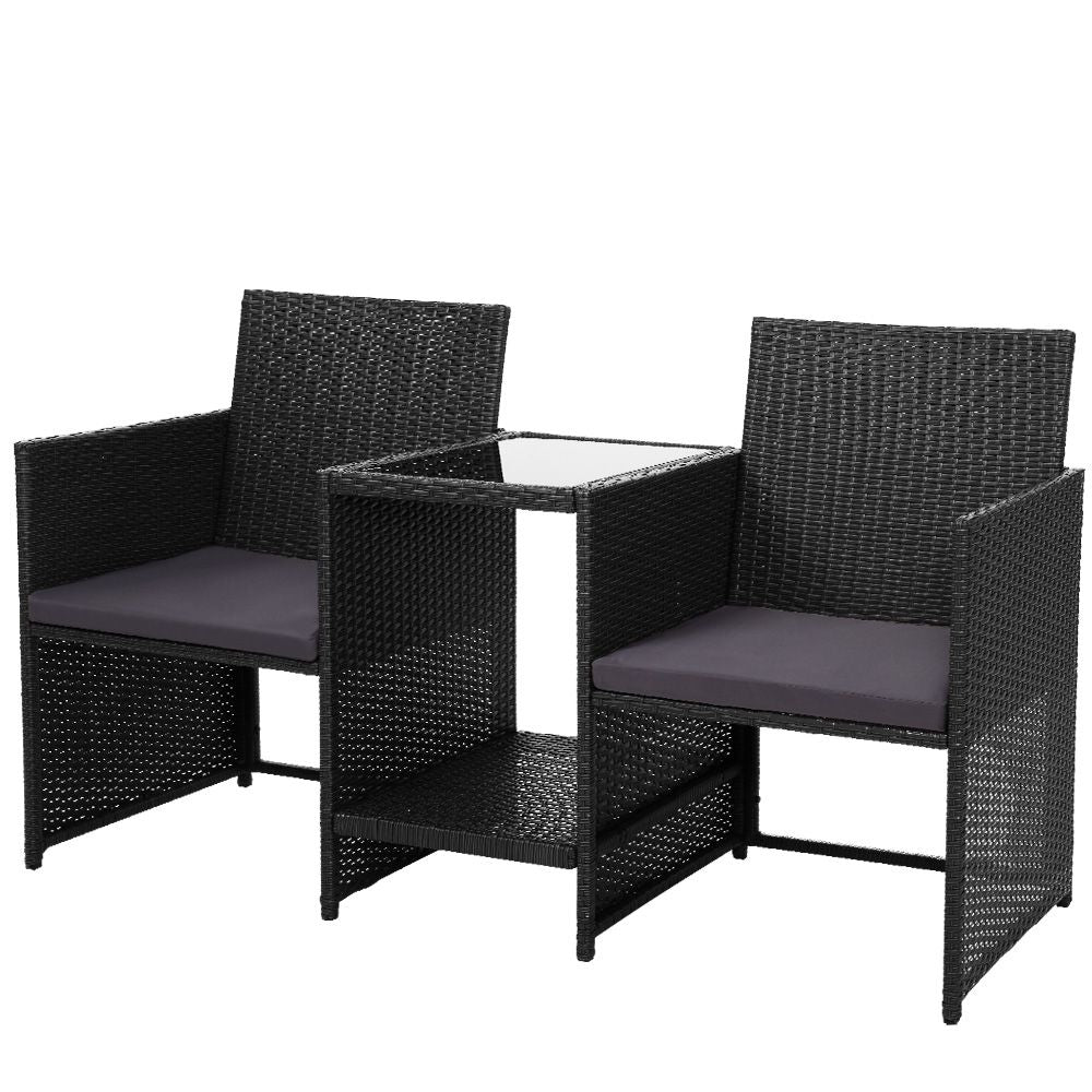Outdoor Setting Wicker Loveseat Birstro Set Patio Garden Furniture Black