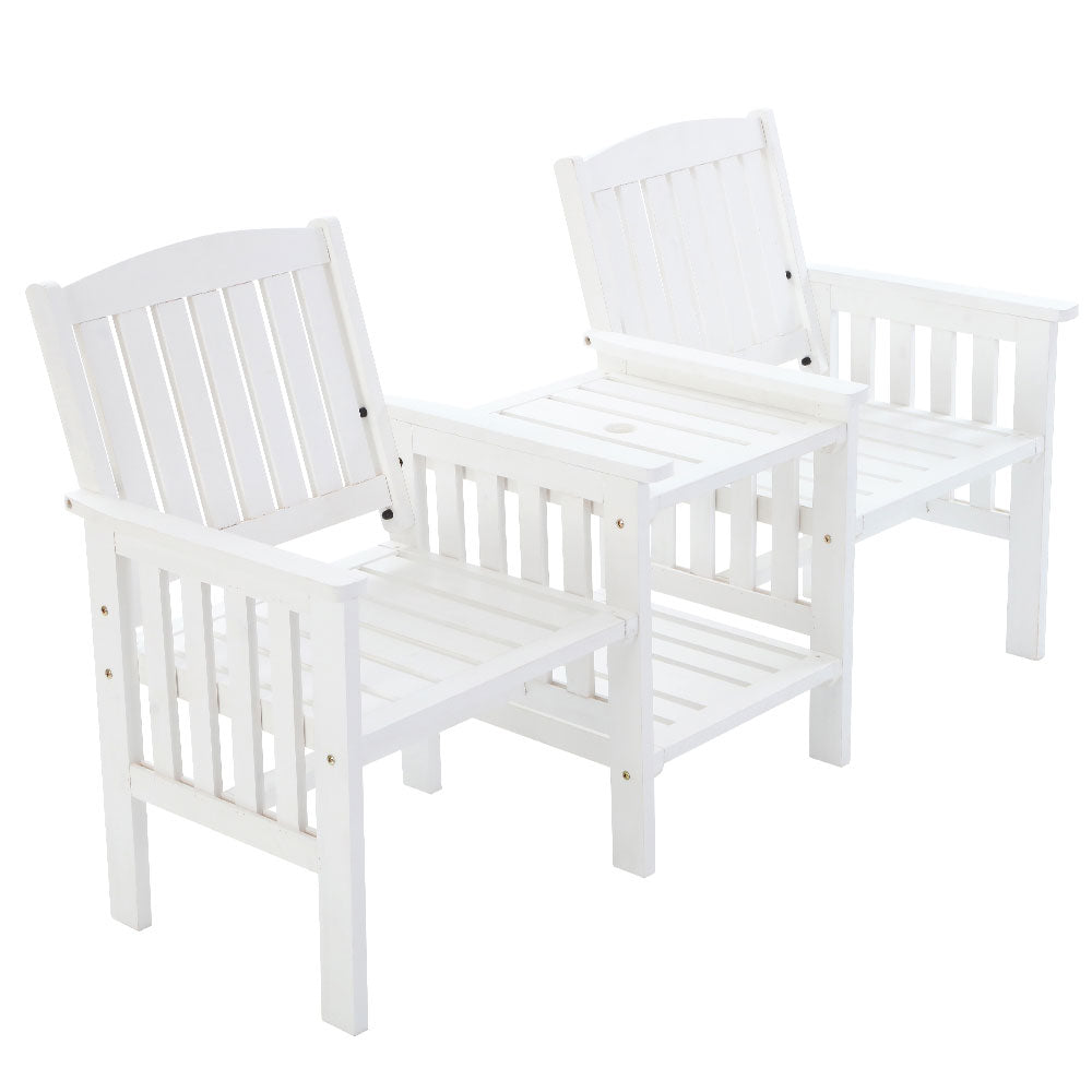 Outdoor Garden Bench Loveseat Wooden Table Chairs Patio Furniture White