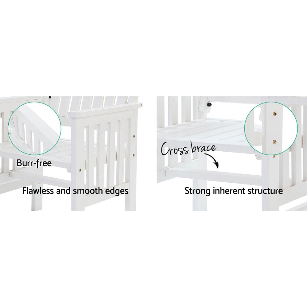 Outdoor Garden Bench Loveseat Wooden Table Chairs Patio Furniture White