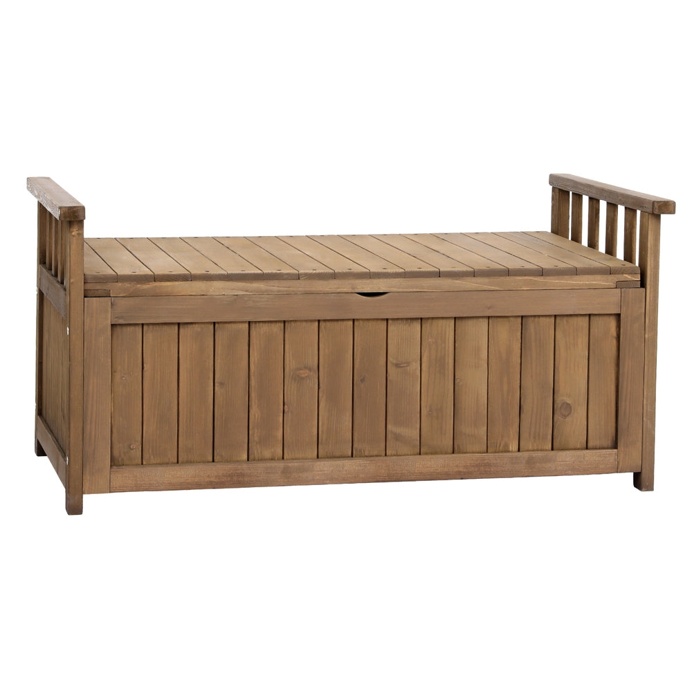 Outdoor Storage Bench Box Wooden Garden Toy Tool Sheds Patio Furniture Brown