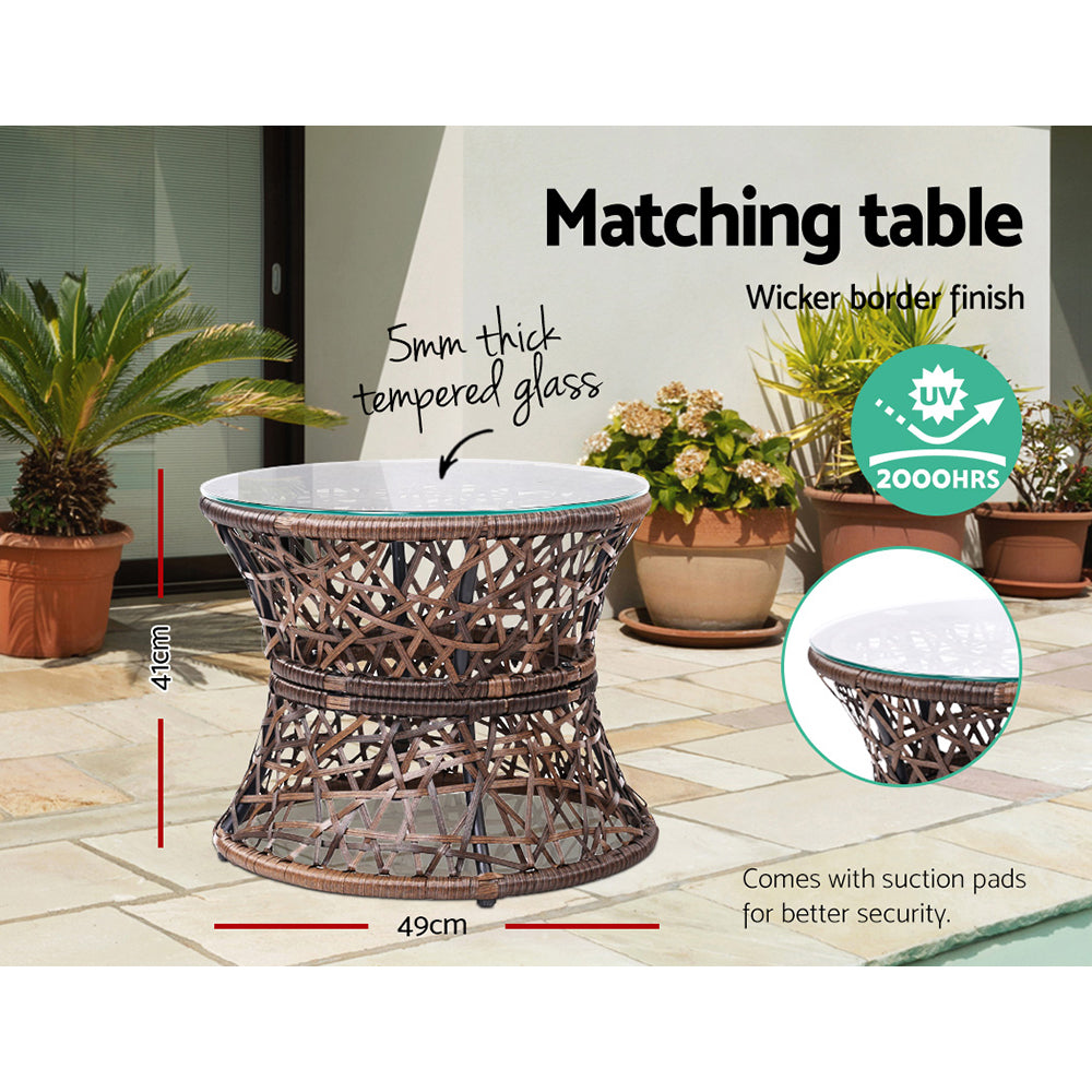 Outdoor Lounge Setting Papasan Chair Wicker Table Garden Furniture Brown