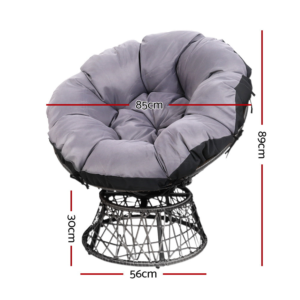 Outdoor Lounge Setting Furniture Wicker Papasan Chairs Table Patio Grey