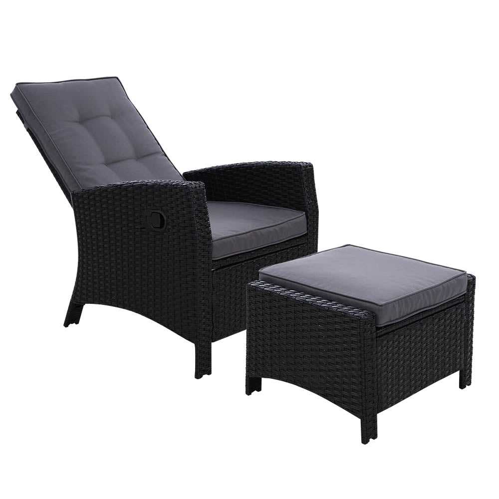 Recliner Chair Sun lounge Wicker Lounger Outdoor Patio Furniture Adjustable Black