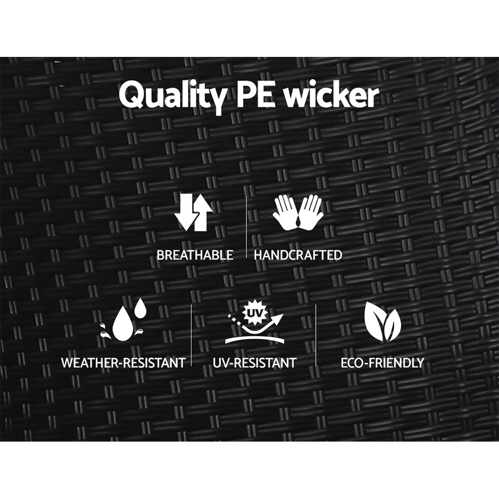 2PC Recliner Chairs Sun lounge Wicker Lounger Outdoor Furniture Adjustable Black