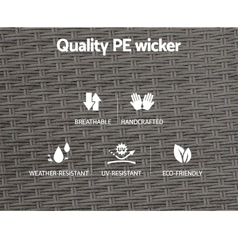 2PC Recliner Chairs Sun lounge Wicker Lounger Outdoor Furniture Adjustable Grey