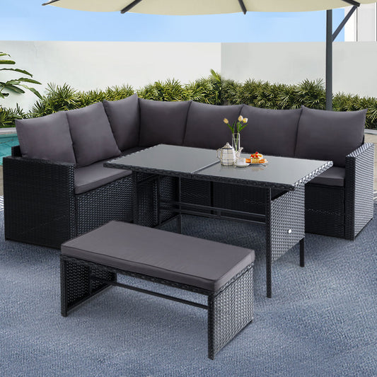 Gardeon Outdoor Furniture Dining Setting Sofa Set Lounge Wicker 8 Seater Black