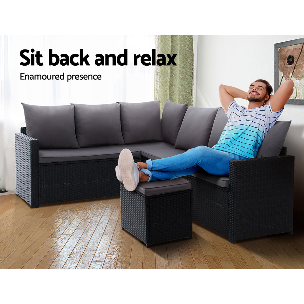 Outdoor Dining Set Sofa Lounge Setting Chairs Table Ottoman Black Cover