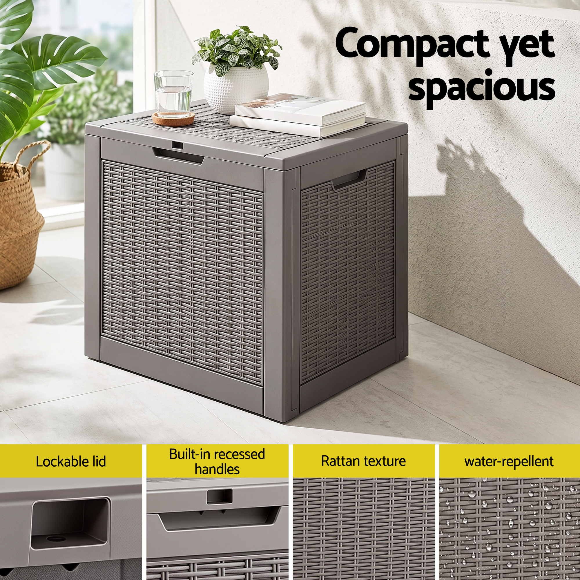 Gardeon Outdoor Storage Box 118L Container Lockable Garden Toy Tool Rattan-Texture Brown