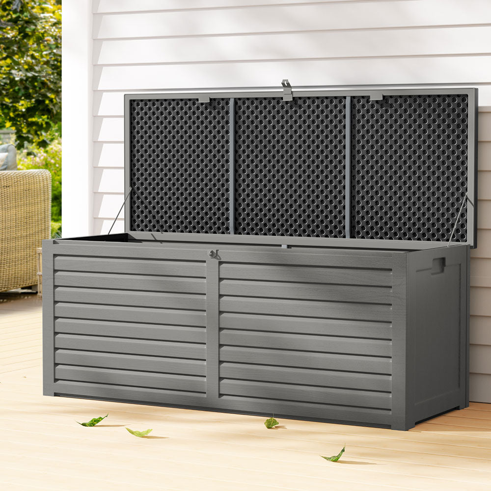 Gardeon Outdoor Storage Box 390L Container Lockable Garden Bench Tools Toy Shed Black