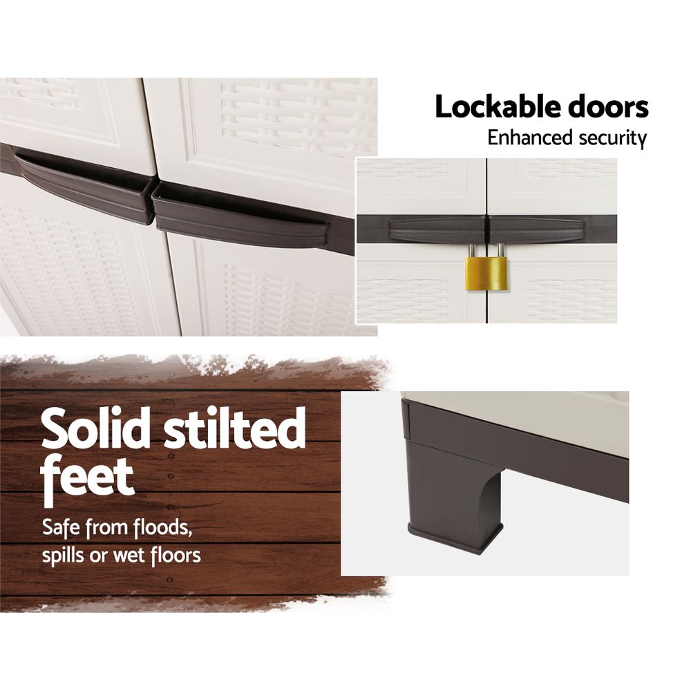 Outdoor Storage Cabinet Box 173cm Lockable Cupboard Sheds Adjustable Rattan Beige