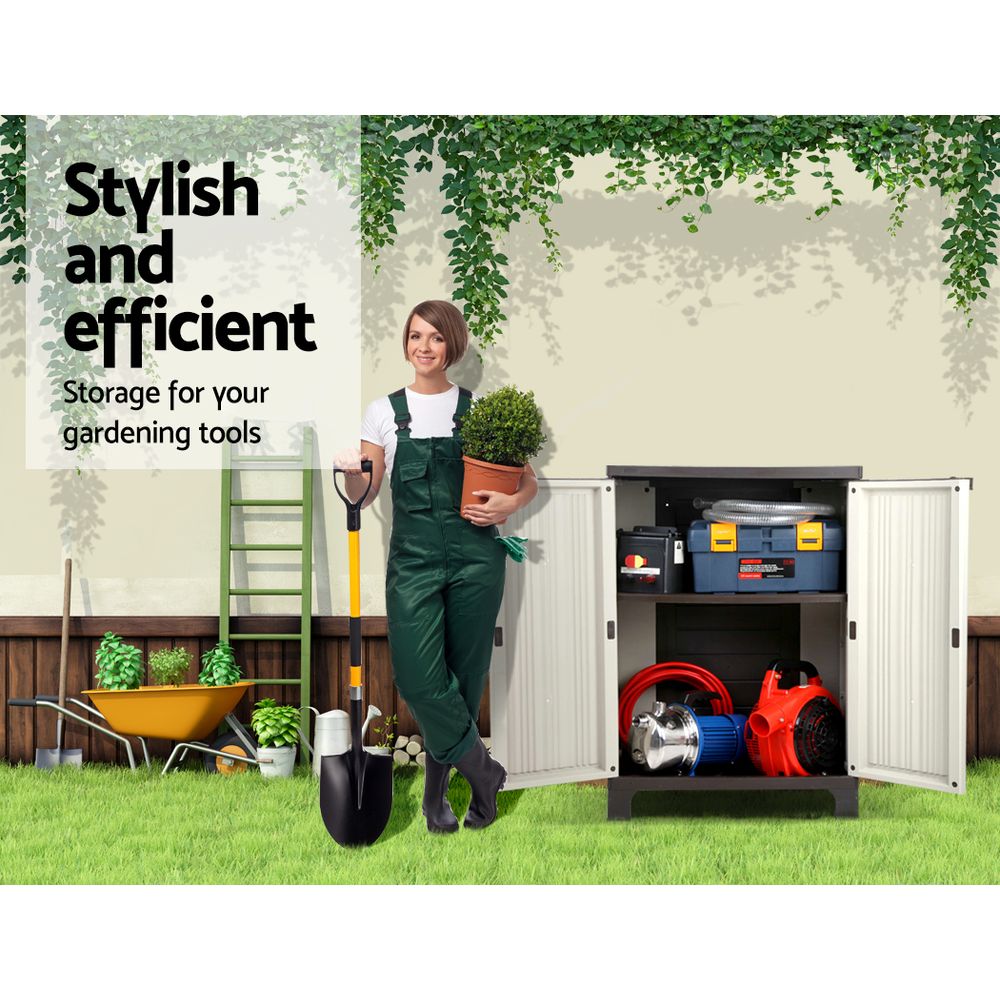 Outdoor Storage Cabinet Box 92cm Lockable Cupboard Sheds Garage Adjustable Beige