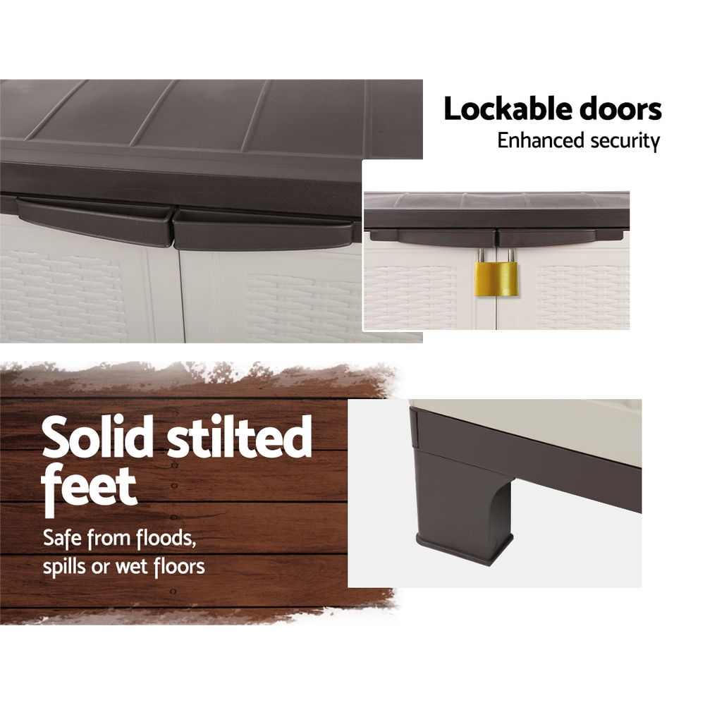 Outdoor Storage Cabinet Box 92cm Lockable Cupboard Sheds Adjustable Rattan Beige