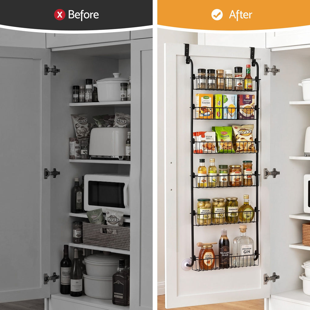 Artiss Over Door Storage Hanger Pantry 6-Tier Metal Hook Hanging Organiser Black